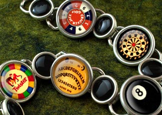 Handmade bracelets with vintage images magnified under solid glass crystal domes