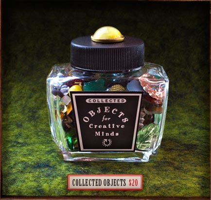 Shadowbox Collected Objects - Over 100 vintage stones, crystals and beads.