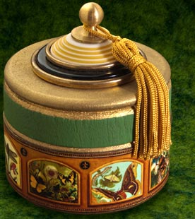 Shadowbox Decorated Boxes are created with original collages, vintage buttons and tassels, plus include a small surprise inside.